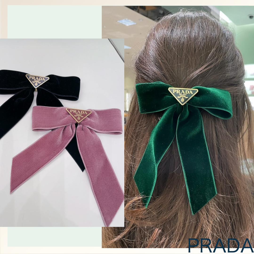 直営店・大きめリボンが可愛い《PRADA》ベロアリボンバレッタ (PRADA