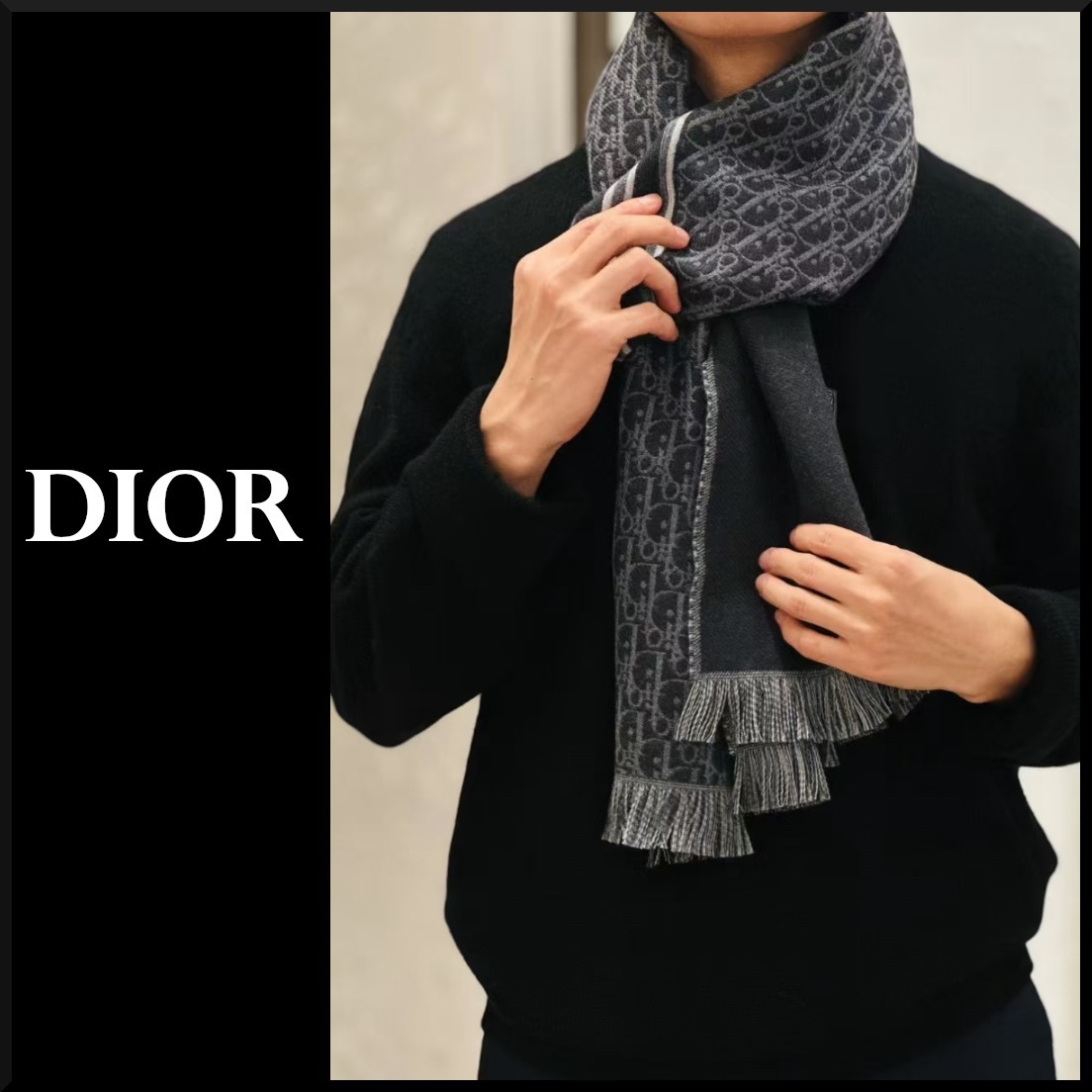 Dior Homme コンビマフラー 黒/グレー ディオールオム☆メンズ