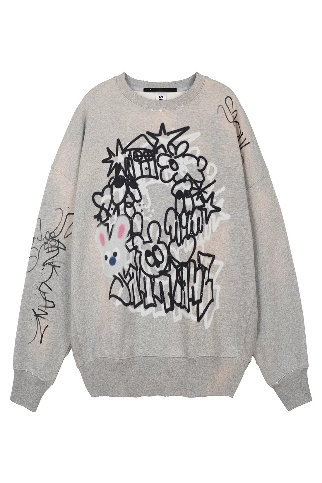 SANKUANZ】25SS☆ GRAFFITI PRINT BLEACHED CREWNECK SWEAT