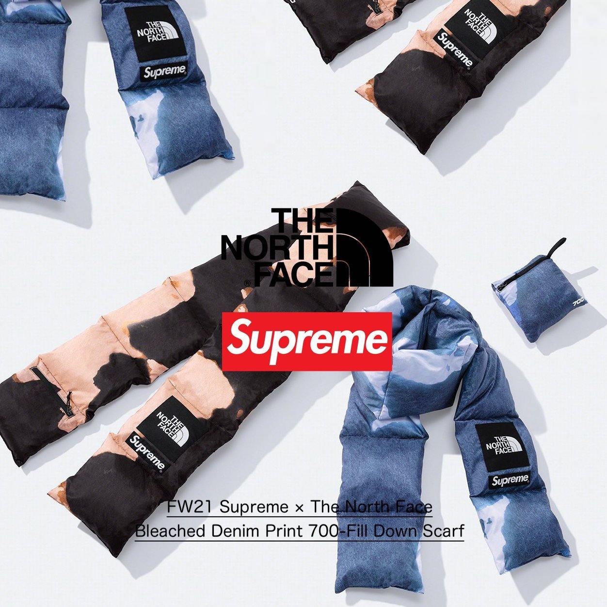 Supreme The North Face Bleached Denim Print 700-Fill Scarf