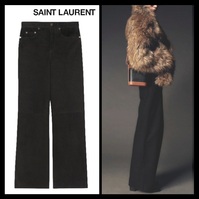 Saint Laurent《ワイドレッグ パンツ》ブラック スエード 直営店