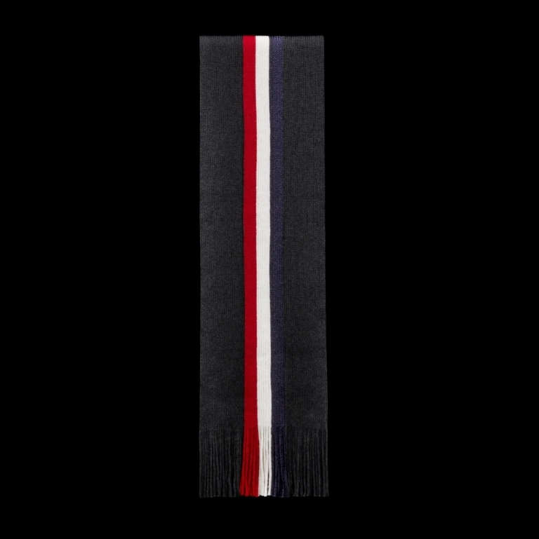 MONCLER】マフラー トリコロール ロゴ フリンジ ウール (MONCLER