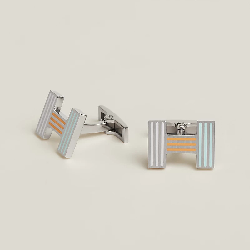 HERMES 大人のお洒落 カフリンクス シルバー ロゴ Quizz Rainbow