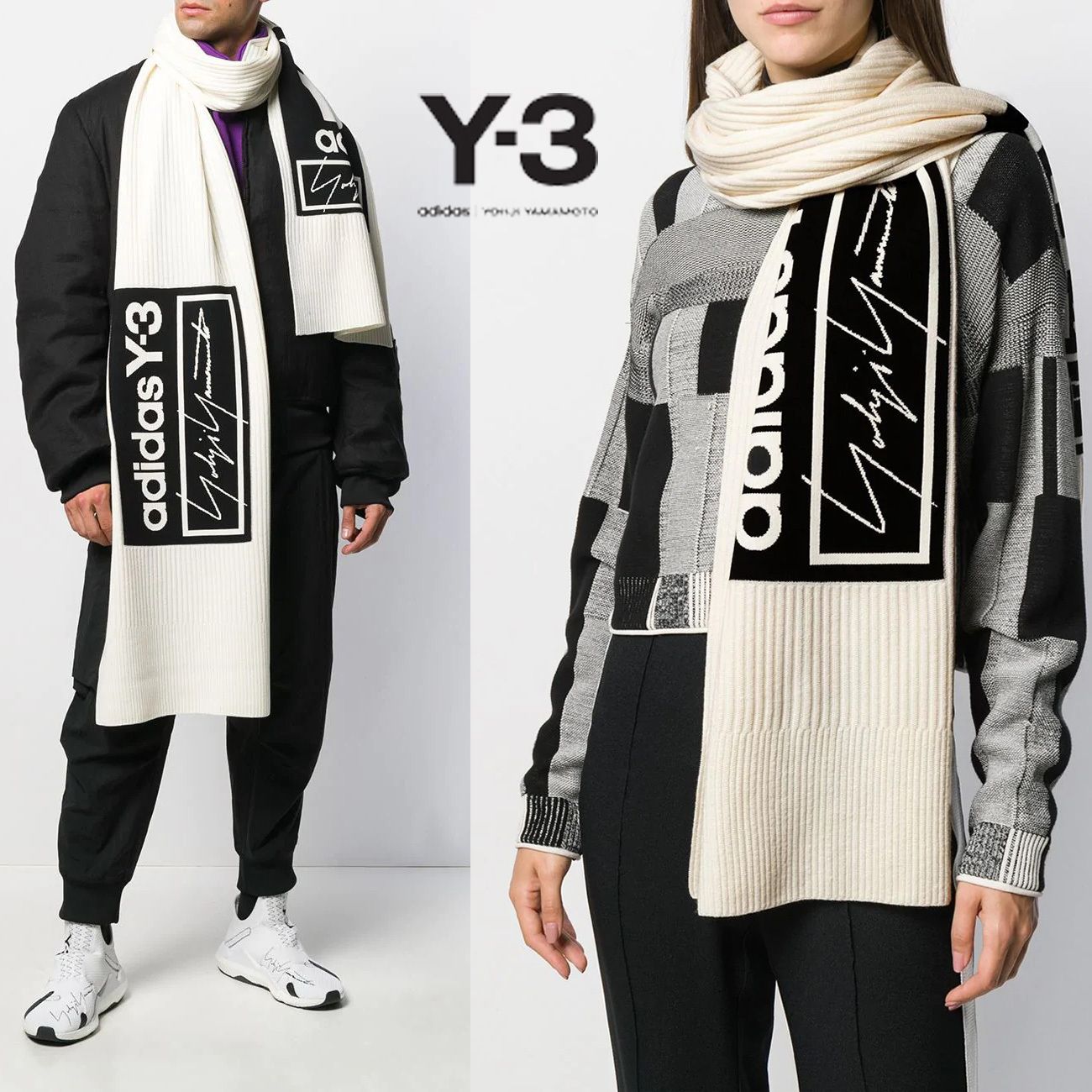 ☆Y-3 YOHJI YAMAMOTO×adidas☆ニットスカーフロゴマフラー男女 (Y-3
