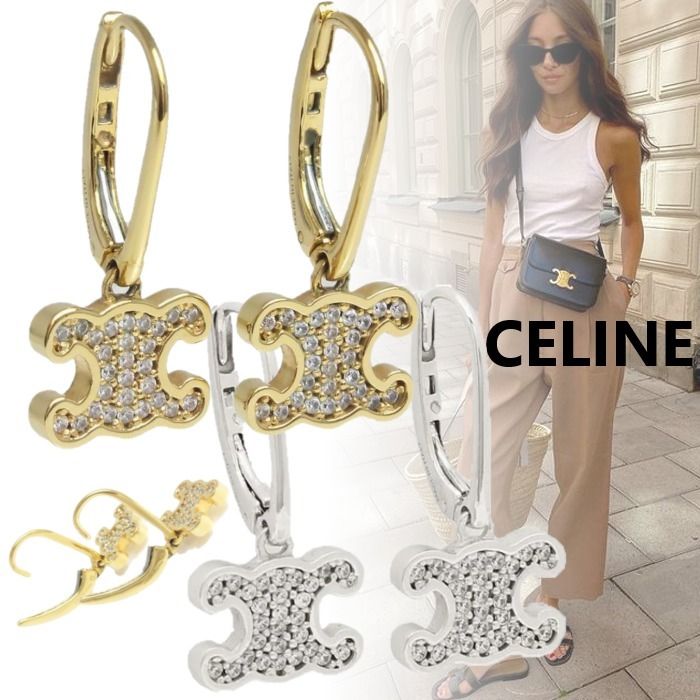 国内直営**CELINE** トリオンフ ラインストーン イヤリング (CELINE
