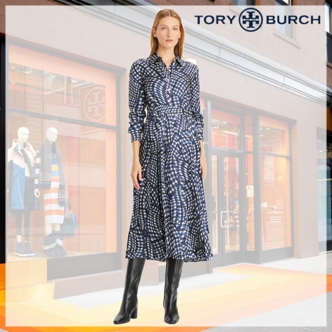 US発＊トリーバーチ PRINTED PLEATED シルクツイルドレス (Tory Burch