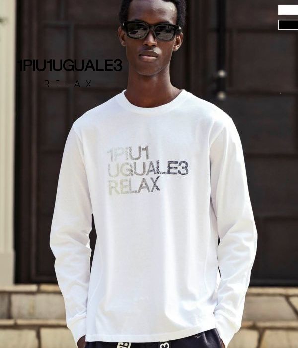 1PIU1UGUALE3 RELAX ラインストーンロゴTシャツ 長袖 ロンT (Tシャツ