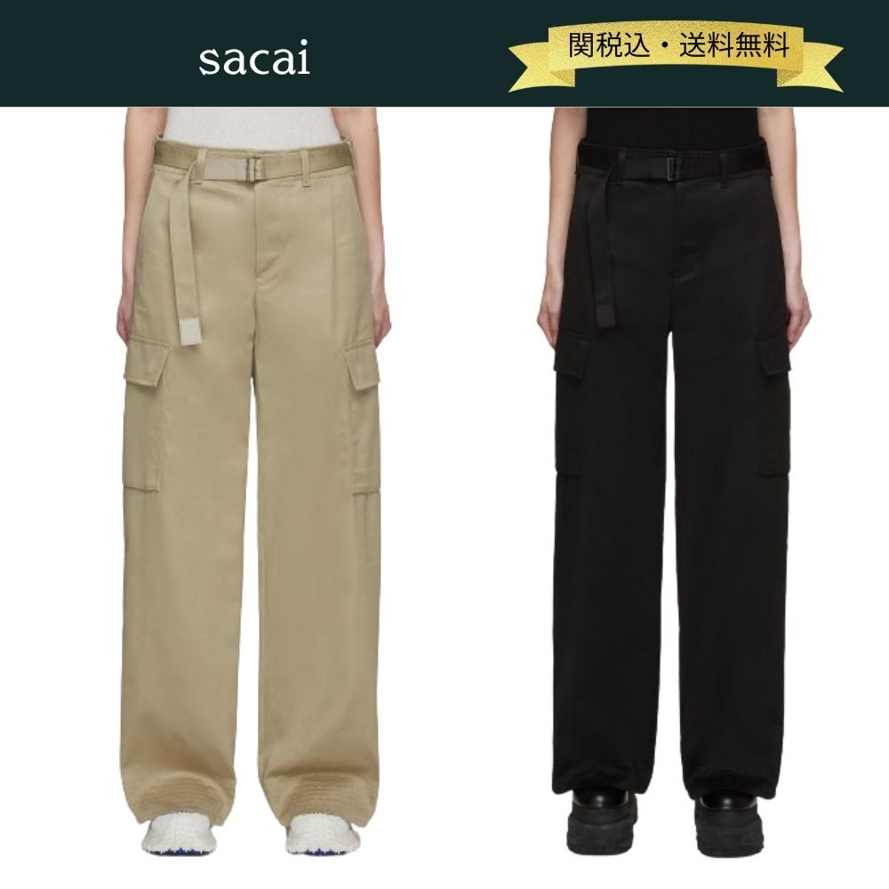 関税・送料込】sacai コットン ワイド ベルト付きカーゴパンツ (sacai