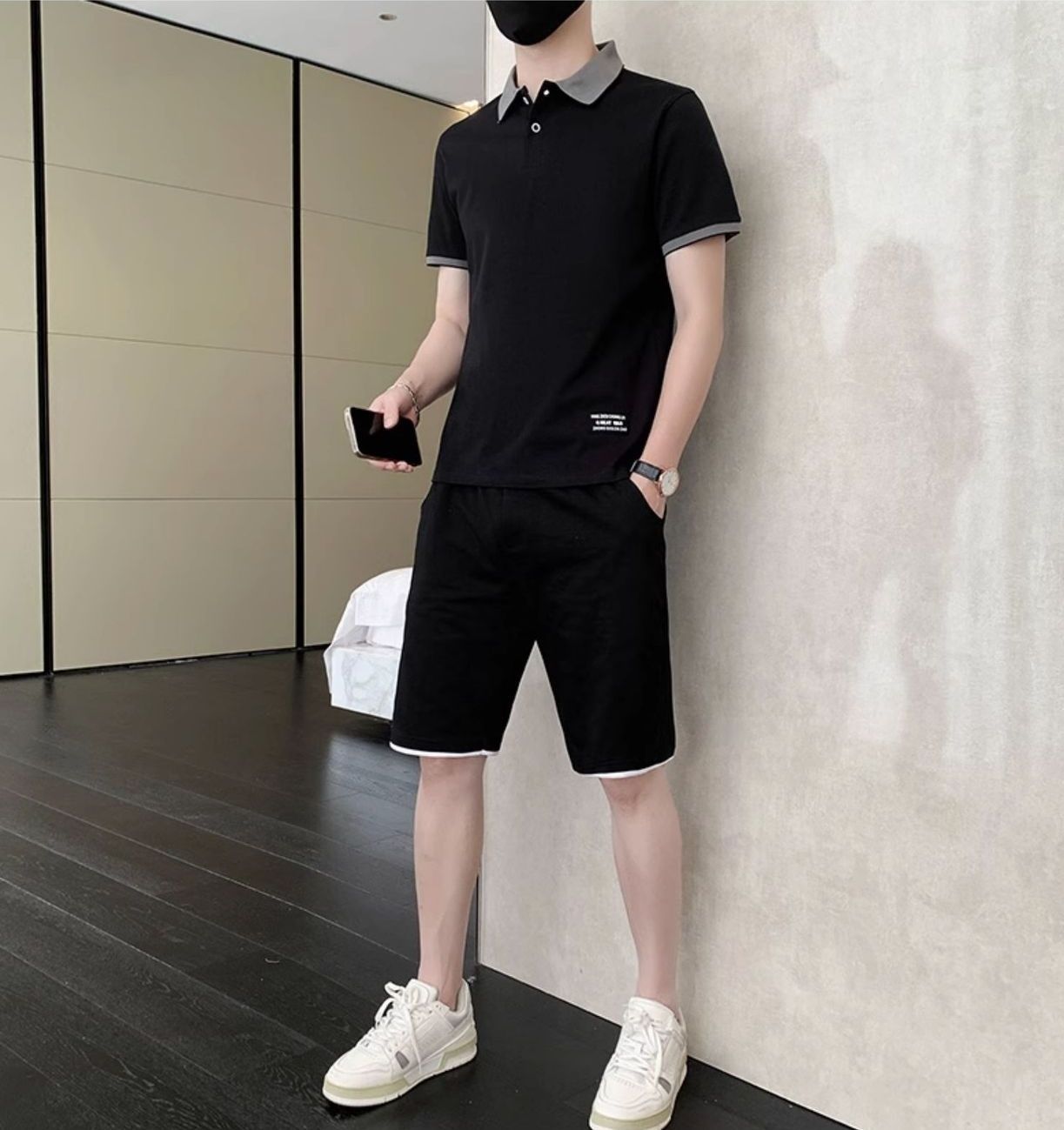 4色 セットアップ ポロシャツ 短パン スポーツ メンズ 配色 ~4XL