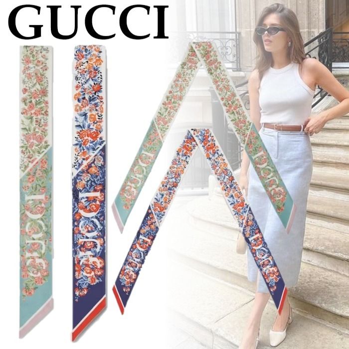 国内直営*GUCCI* GUCCI フローラル プリント シルク ネックボウ (GUCCI