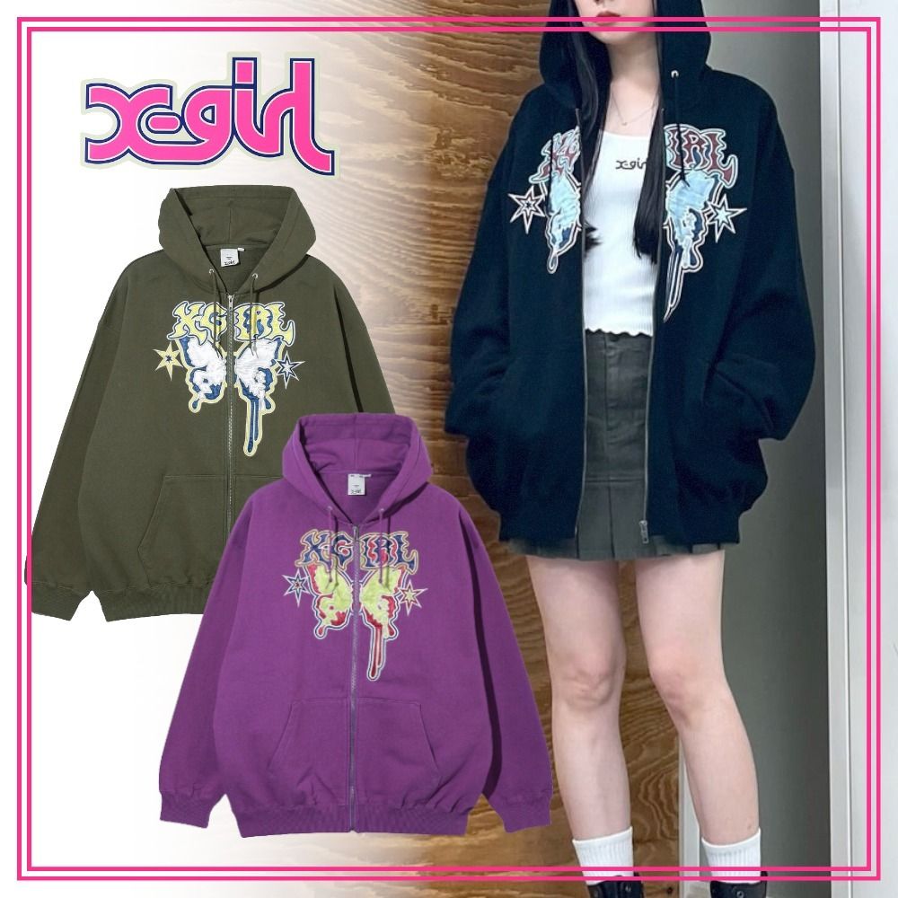 早い者勝ち X-girl BUTTERFLY ZIP UP HOODIE 主役級トップス (X-girl