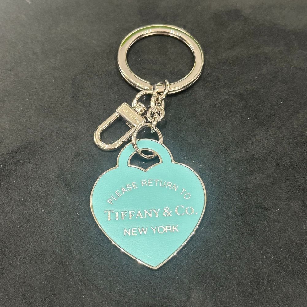 Tiffany & Co.] レザー インレイド ハート タグ キーリング (Tiffany
