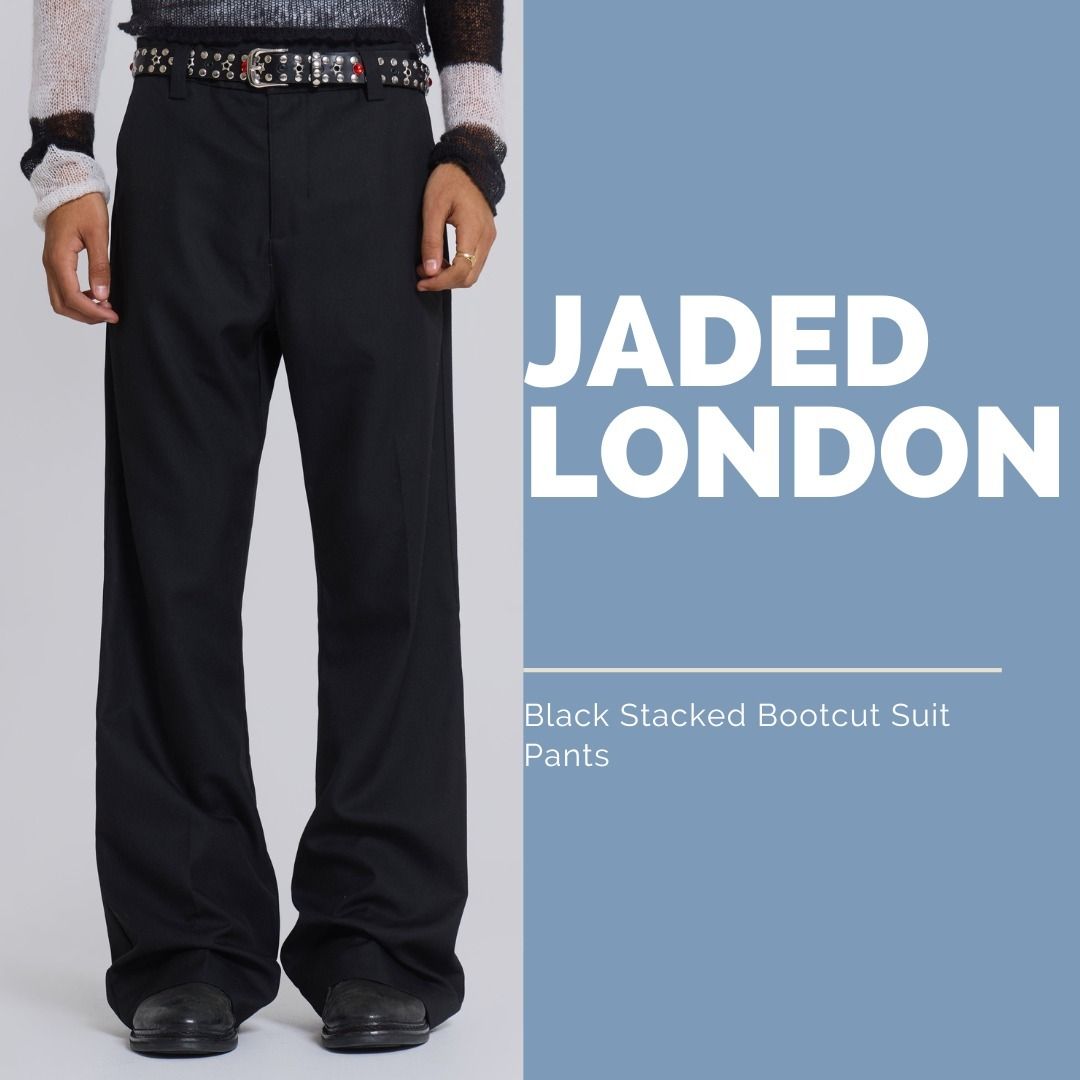 JADED LONDON* Black Stacked Bootcut Suit Pants 送料込み (JADED