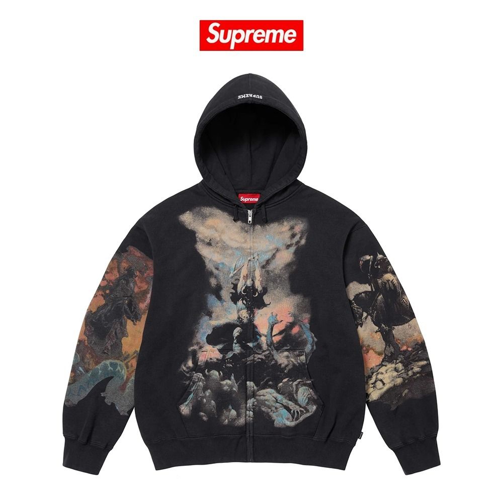 SUPREME】Frazetta Zip Up Hooded Sweatshirt Black - 24FW (Supreme
