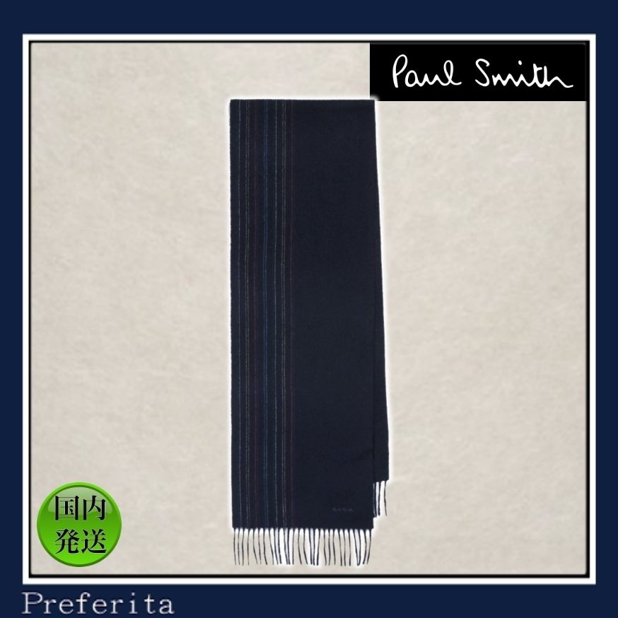 Paul Smith】ハーフアーティストストライプ マフラー カシミヤ (Paul