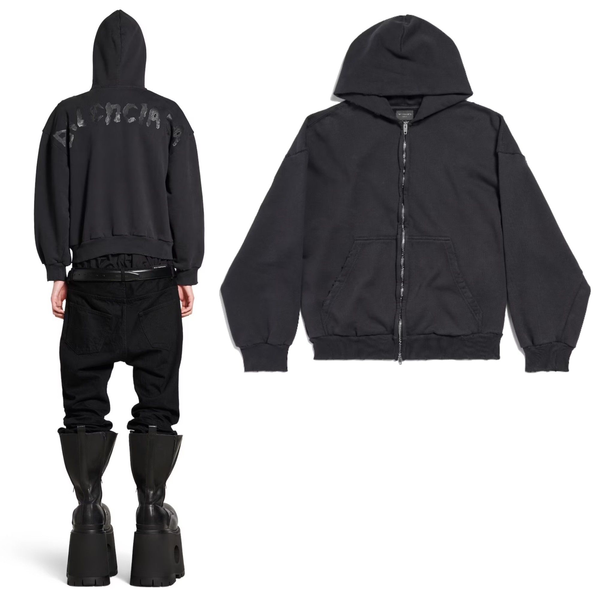 関税送料込み】BALENCIAGA PAINTED ジップアップ HOODIE (BALENCIAGA