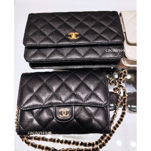 大人気】CHANELチェーン付ミニウォレット WOCキャビアスキン黒 (CHANEL