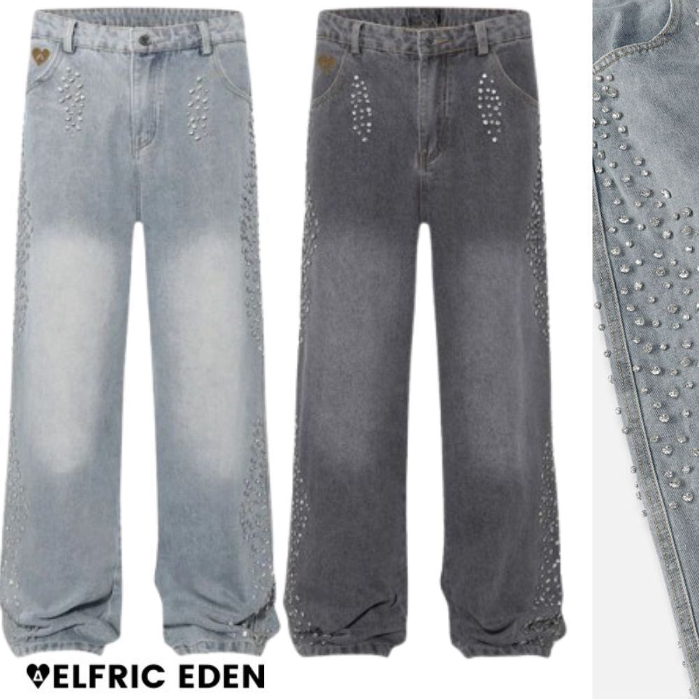 AELFRIC EDEN ルーズ ラインストーン バギー ジーンズ キラキラ