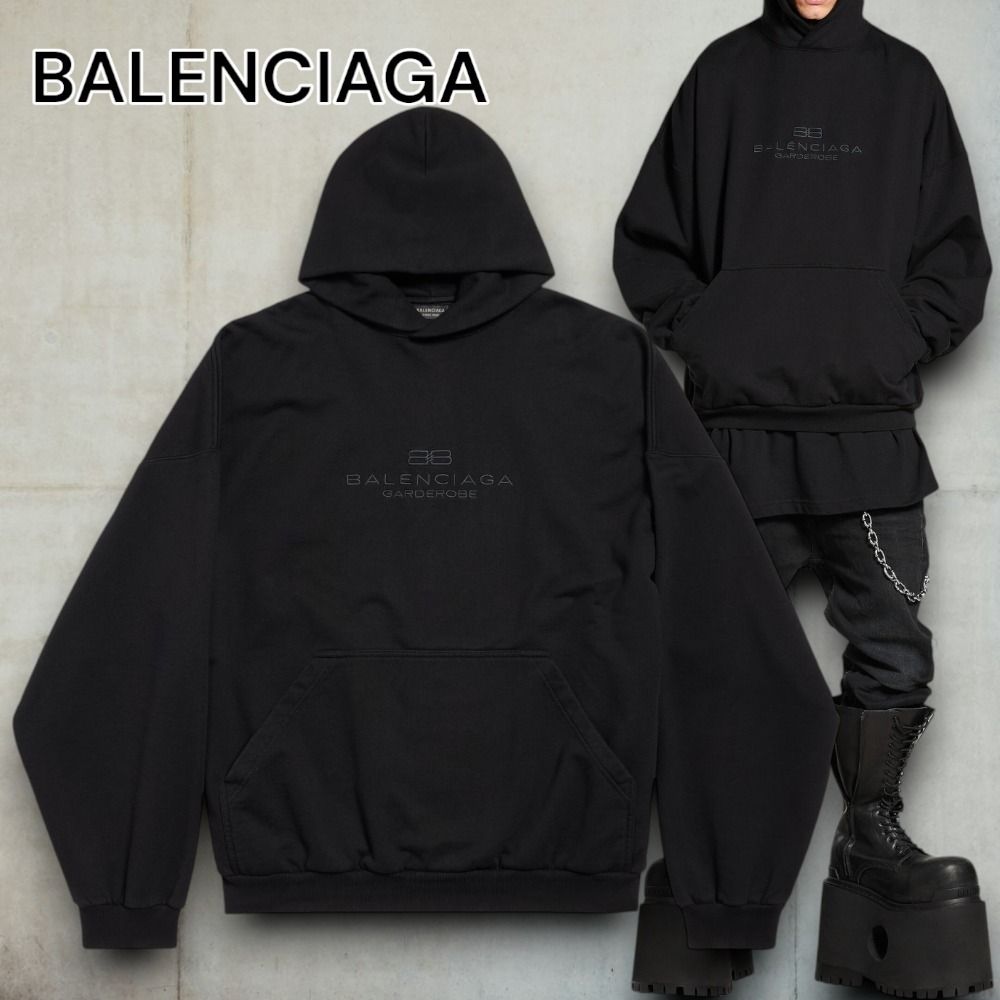 BALENCIAGA】ブラック メンズ Bb Garderobe Hoodie (BALENCIAGA