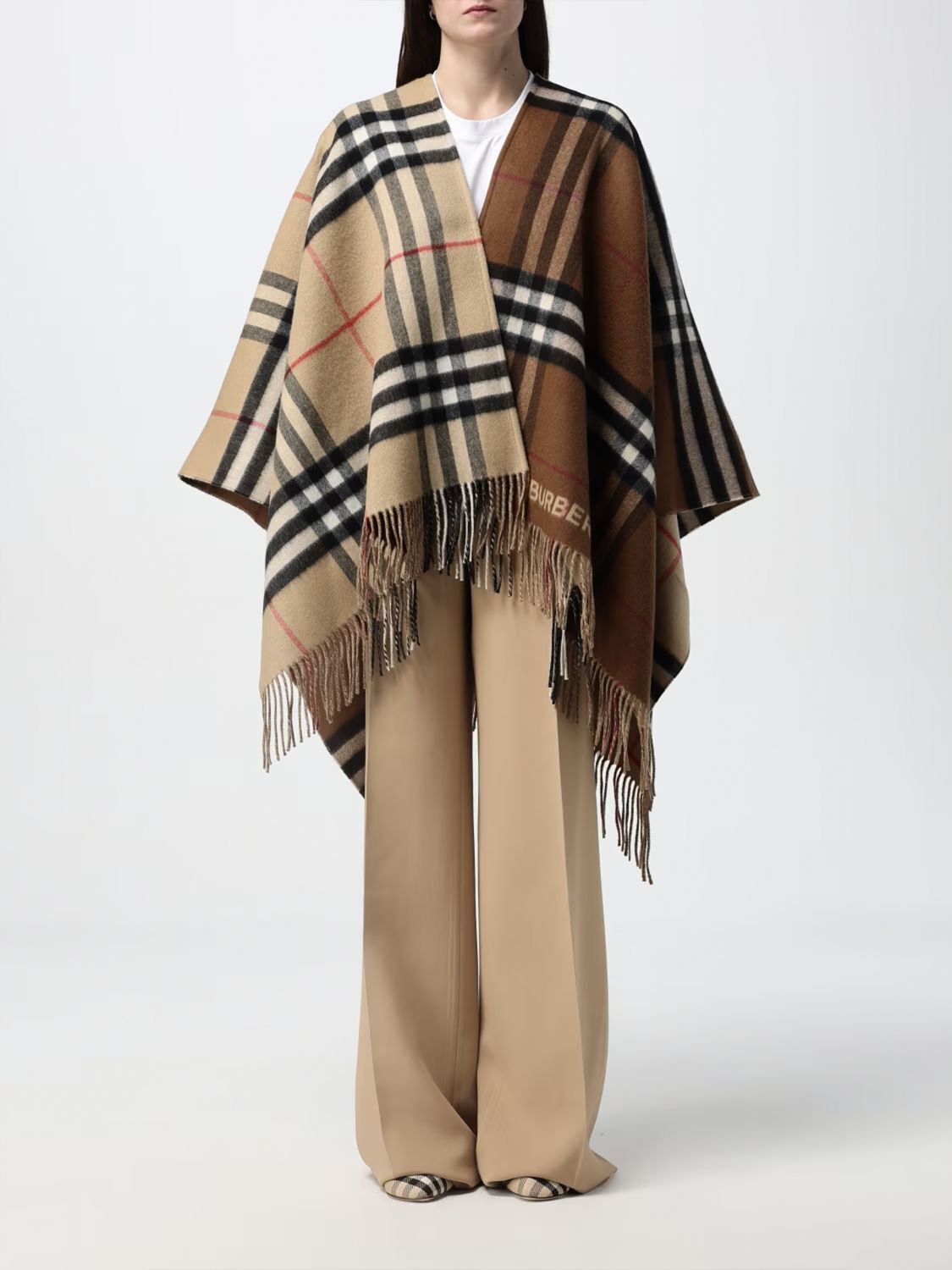 BURBERRY バーバリー チェック ウールカシミア ケープ (Burberry