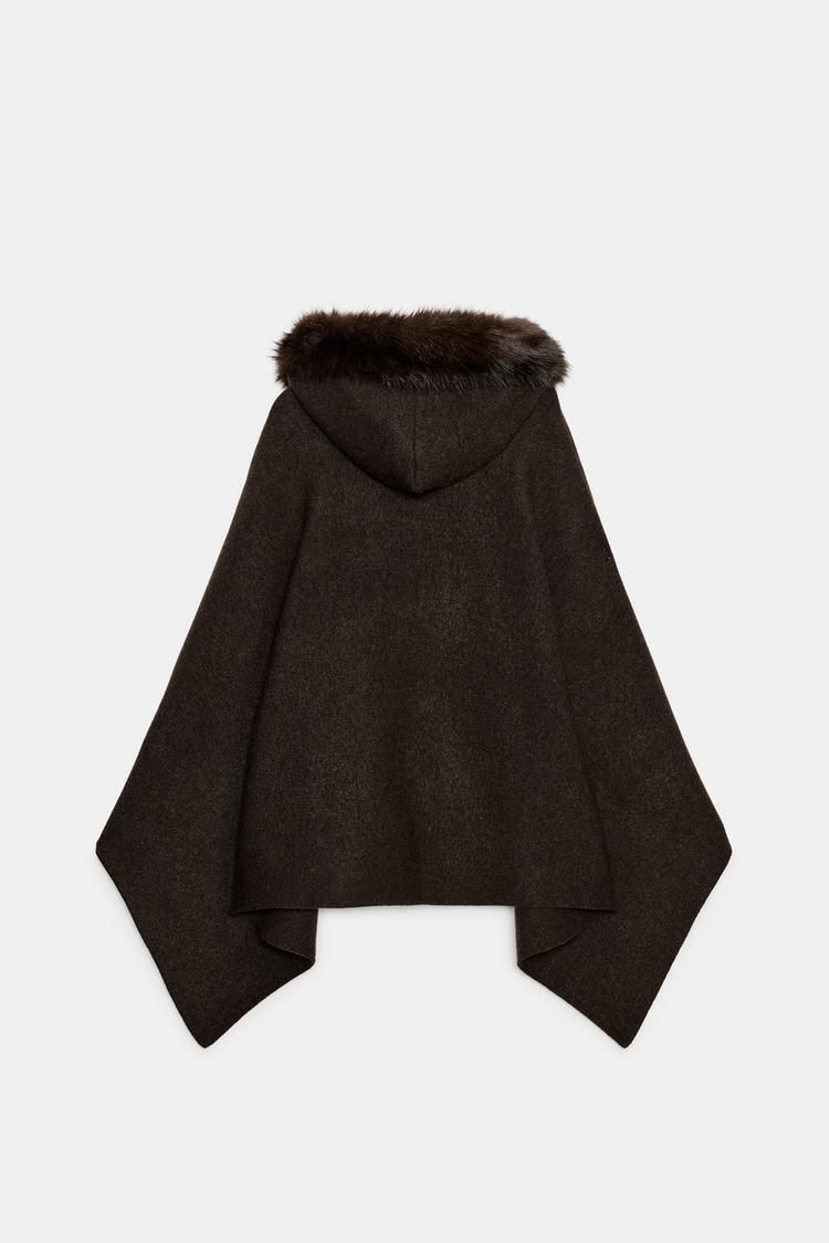 ZARA】ニットファーケープ ブラウン | 3739/264/700 (ZARA/ポンチョ