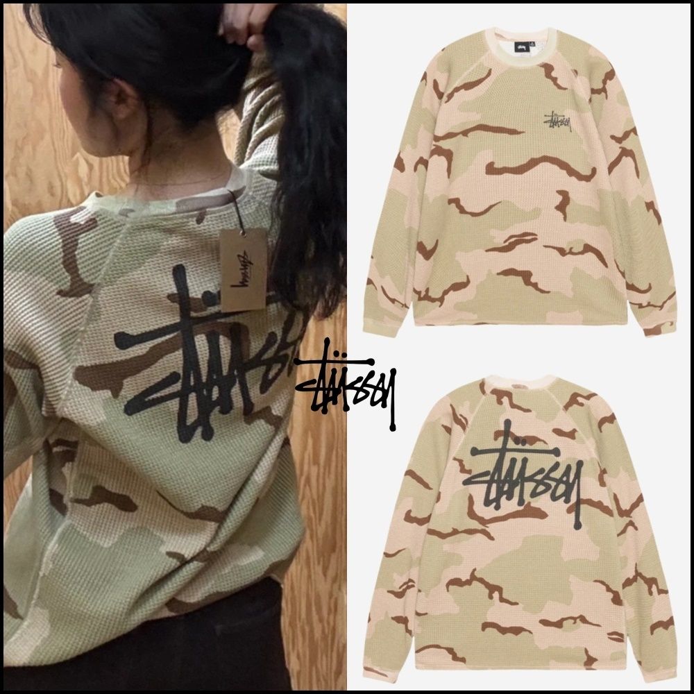 STUSSY Raglan Thermal LS Crew Sand Camo☆送料込 (STUSSY/Tシャツ