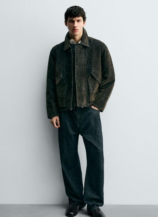 ZARA ツイルベロアジャケット ダークグリーン 上品カジュアル (ZARA
