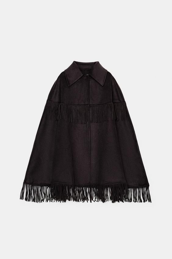 ZARA】ウールフリンジケープ8491/210/700 (ZARA/ポンチョ・ケープ
