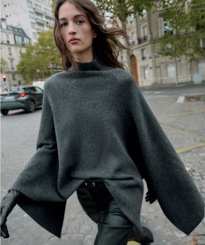 ZARA ハイネックニットケープ ブラウン 上品カジュアル 数量限定 (ZARA