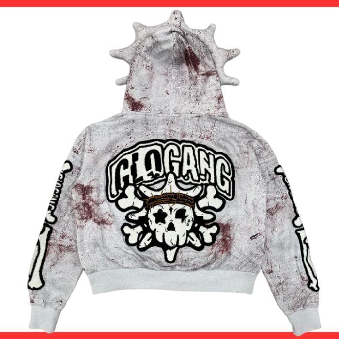限定 新作【Glo Gang】Staining Day Full Zip Hoodie グレー (Glo Gang