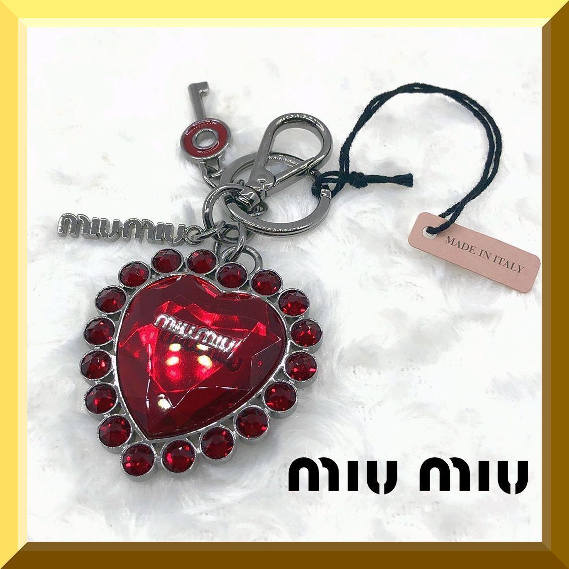 MIUMIU 5TM093☆CRYSTAL☆ハート型キーリング☆RUBY【数量限定