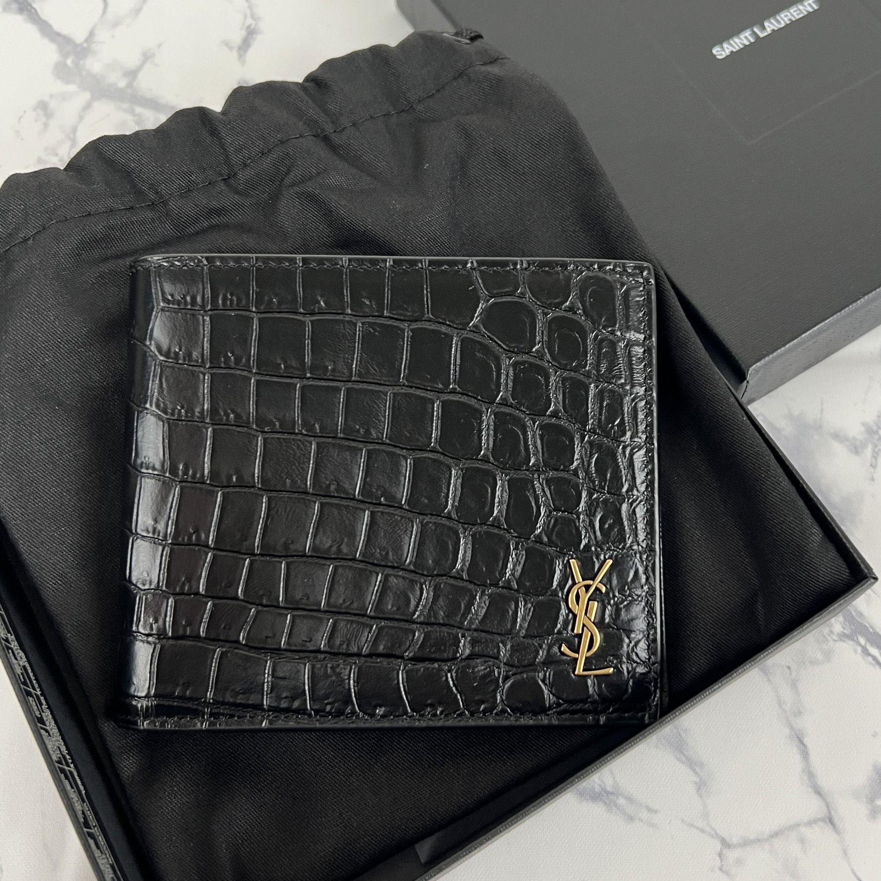 すぐ届く☆【Saint Laurent】クロコダイルエンボスマットレザー (Saint
