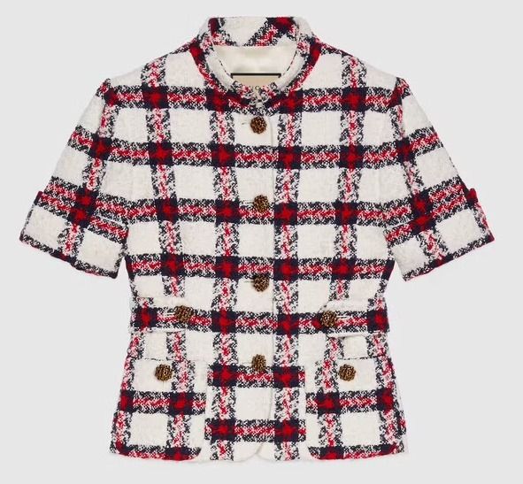 国内発送☆GUCCI】チェック ツイード 半袖 ボタン ジャケット (GUCCI