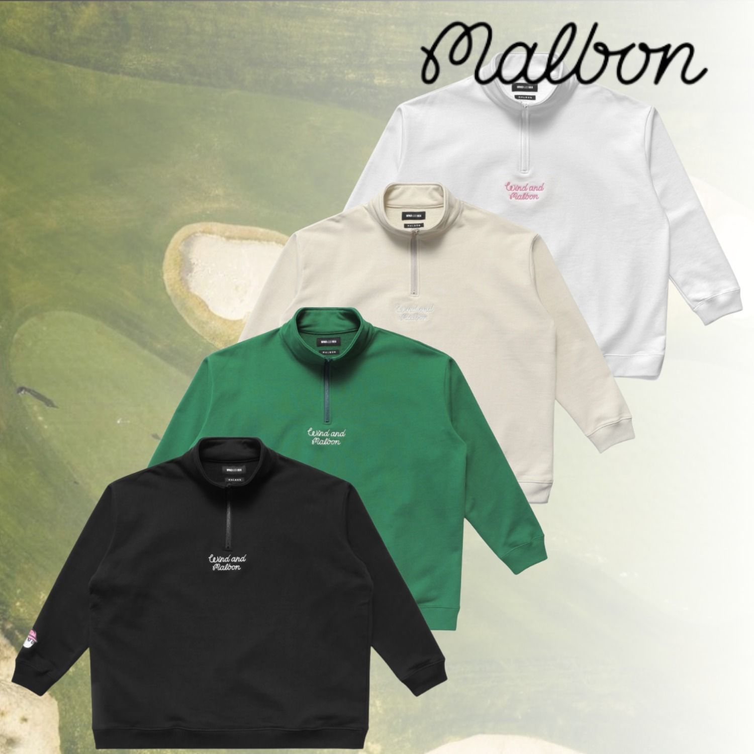 グレージュ L マルボンゴルフ MALBON GOLF 長袖 ハーフジップ