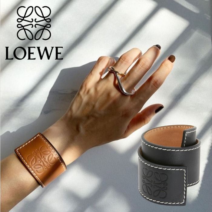 LOEWE ブラウン レザー ブレスレット Mサイズ LOEWE ブラウン レザー