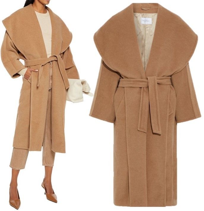 MAX MARA キャメル ショールカラー ベルト付き ラップ コート (Max