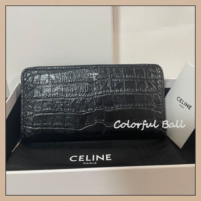 クロコダイル】CELINE ラージ ジップウォレット カーフスキン (CELINE
