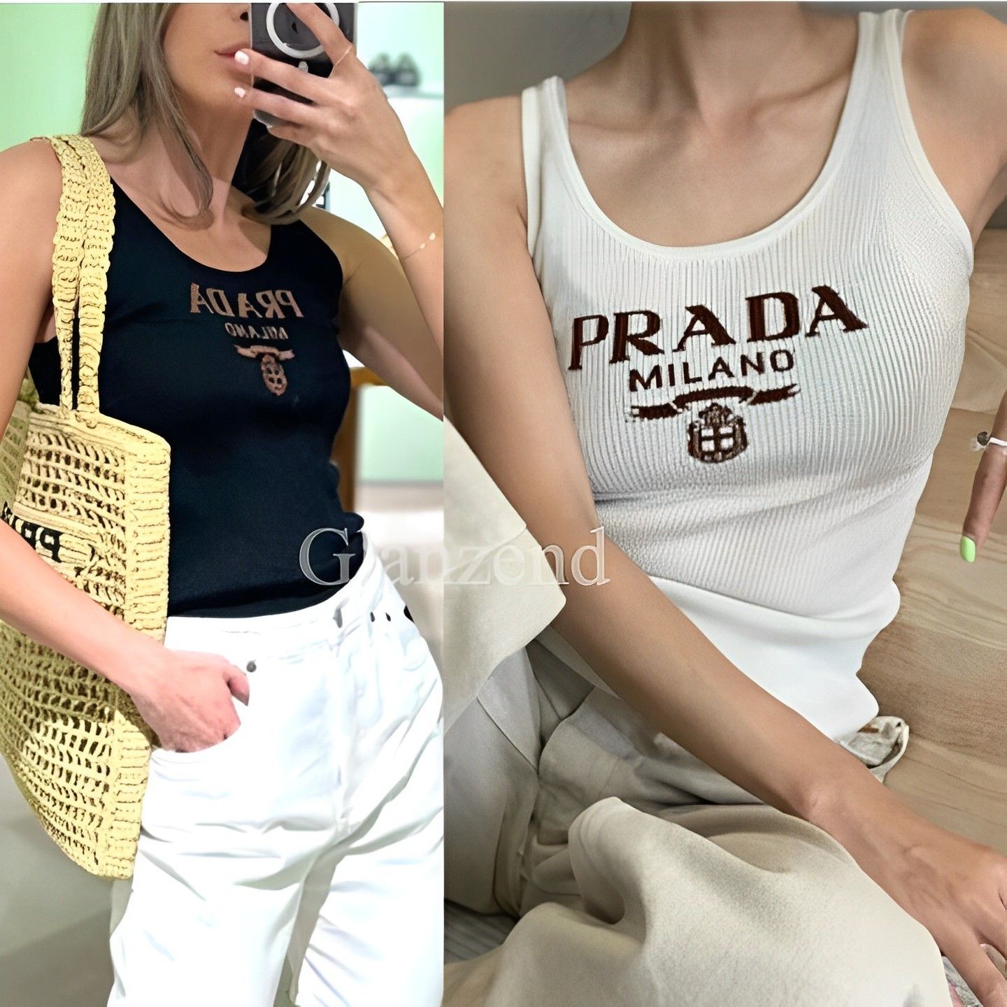 23SS【PRADA】ロゴ入り シルク タンクトップ (PRADA/タンクトップ