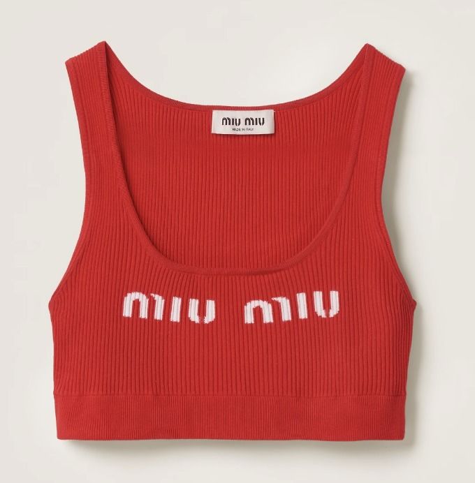 MIU MIU◇ロゴ入り ビスコース トップ◇クロップド タンクトップ