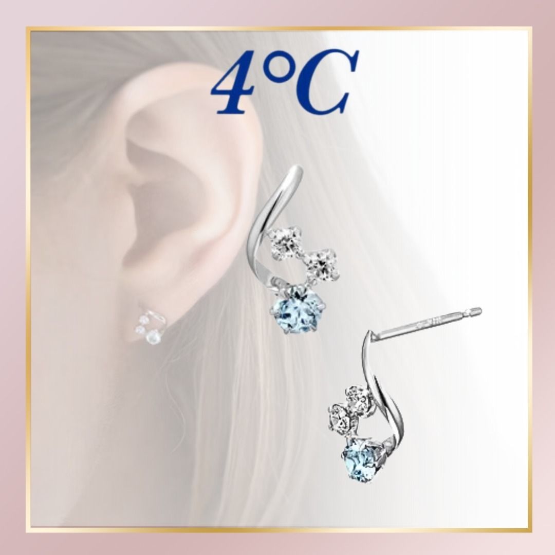4℃】K10ホワイトゴールド アクアマリン ピアス (4℃/ピアス