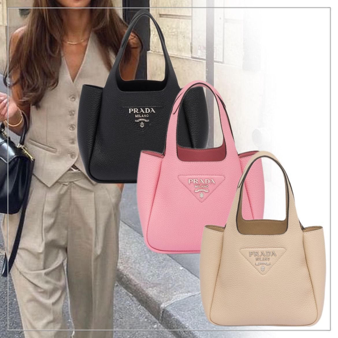 お洒落度UP】PRADA◇ソフトレザー ミニトートバッグ ロゴ付き (PRADA