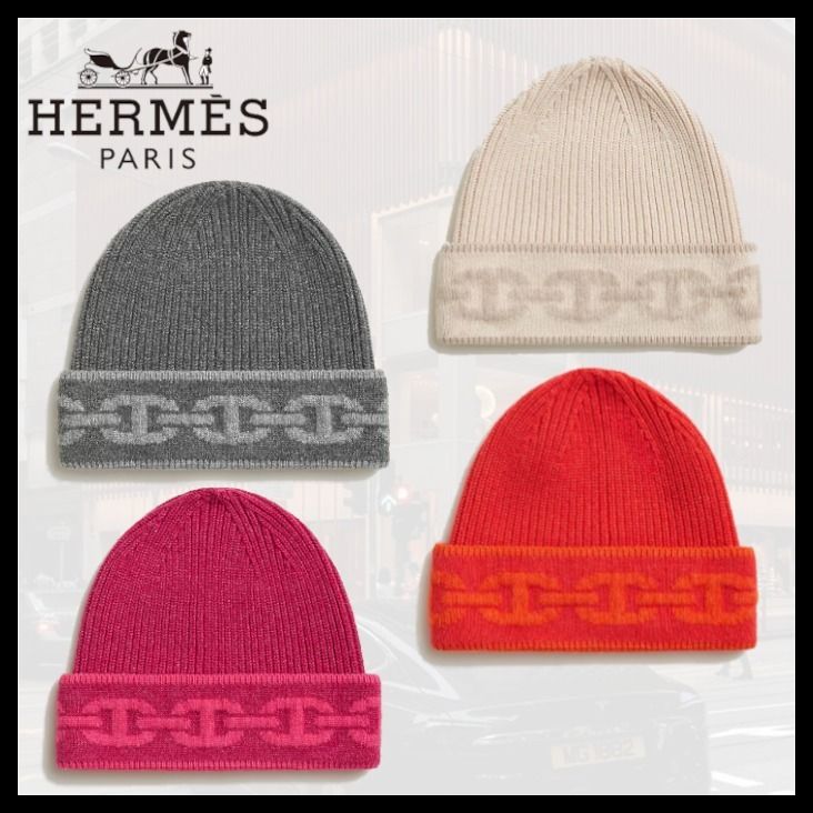 シェーヌダンクル柄がGOOD♪】☆エルメス☆ニット帽 ヘブン (HERMES