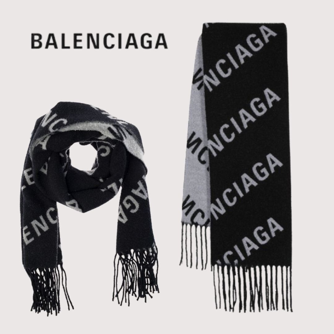 BALENCIAGA】ロゴプリントマフラー◇関税・送料込◇ (BALENCIAGA