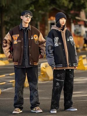 ユニセックス スタジャン ブルゾン ストリート 裏プリント 韓国
