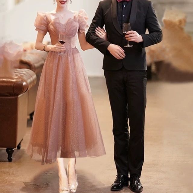 パーティドレス ピンクチュール ワンピース 結婚式 二次会 韓国
