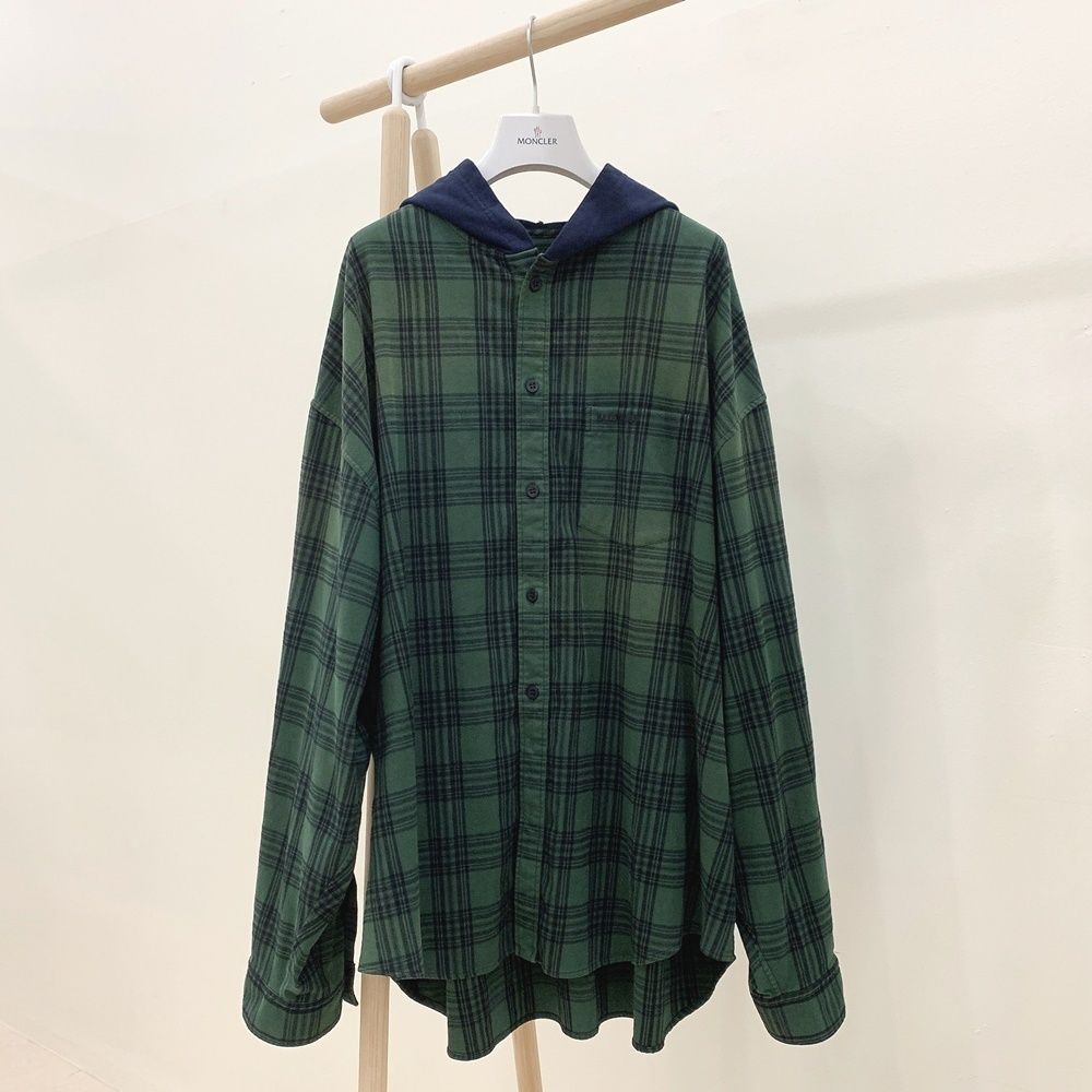 ☆BALENCIAGA OVERSIZED HOODED CHECK SHIRT チェックシャツ