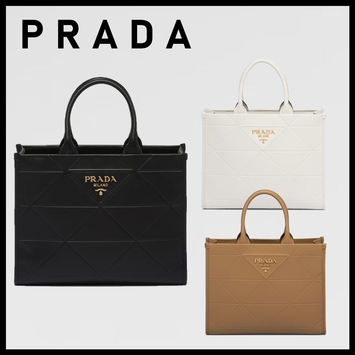 直営店☆PRADA シンボル トップステッチ レザーミディアムバッグ