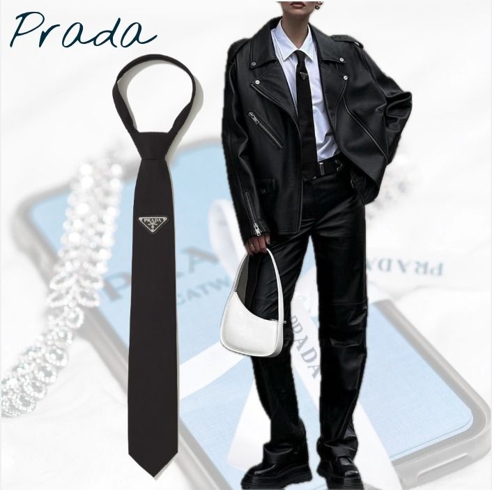 トレンド☆PRADA☆Prada Re-Nylon Gabardine Tie ロゴネクタイ (PRADA