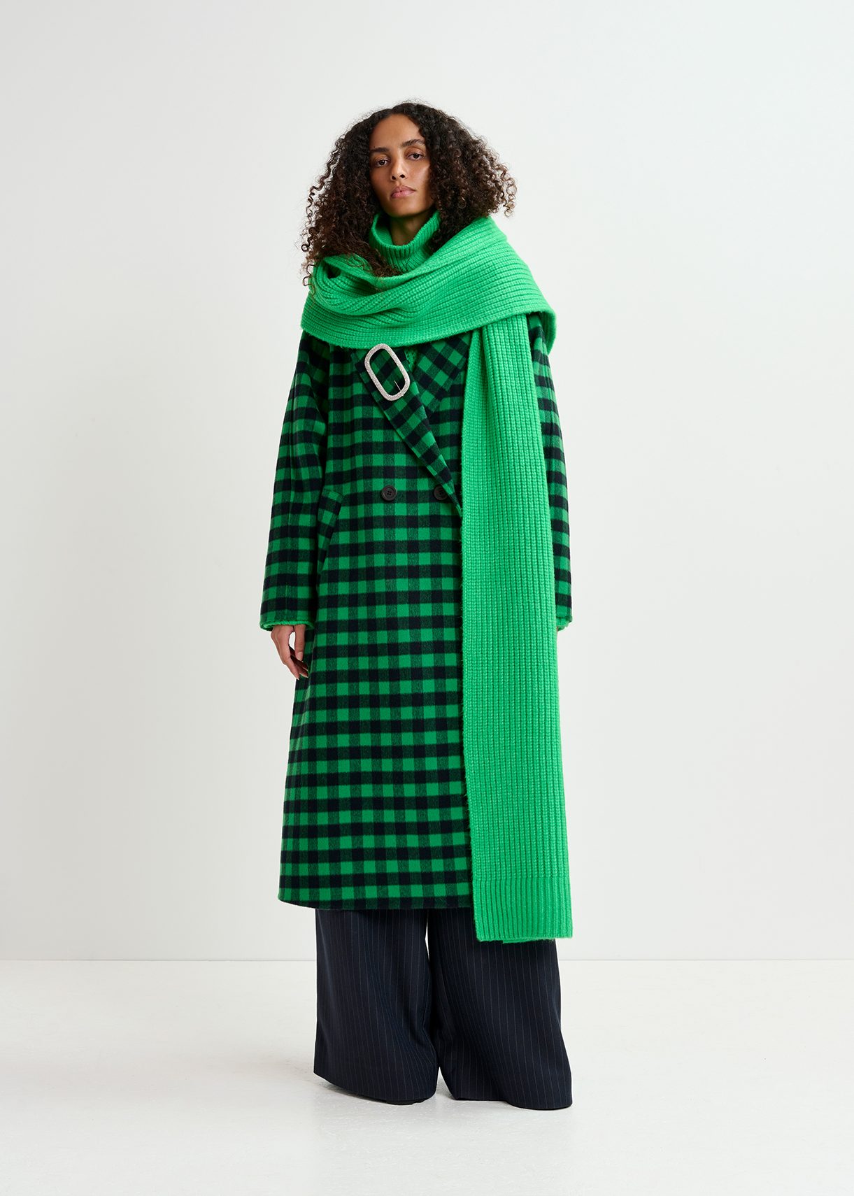 Green and navy blue checked wool coat | Essentiel Antwerp United