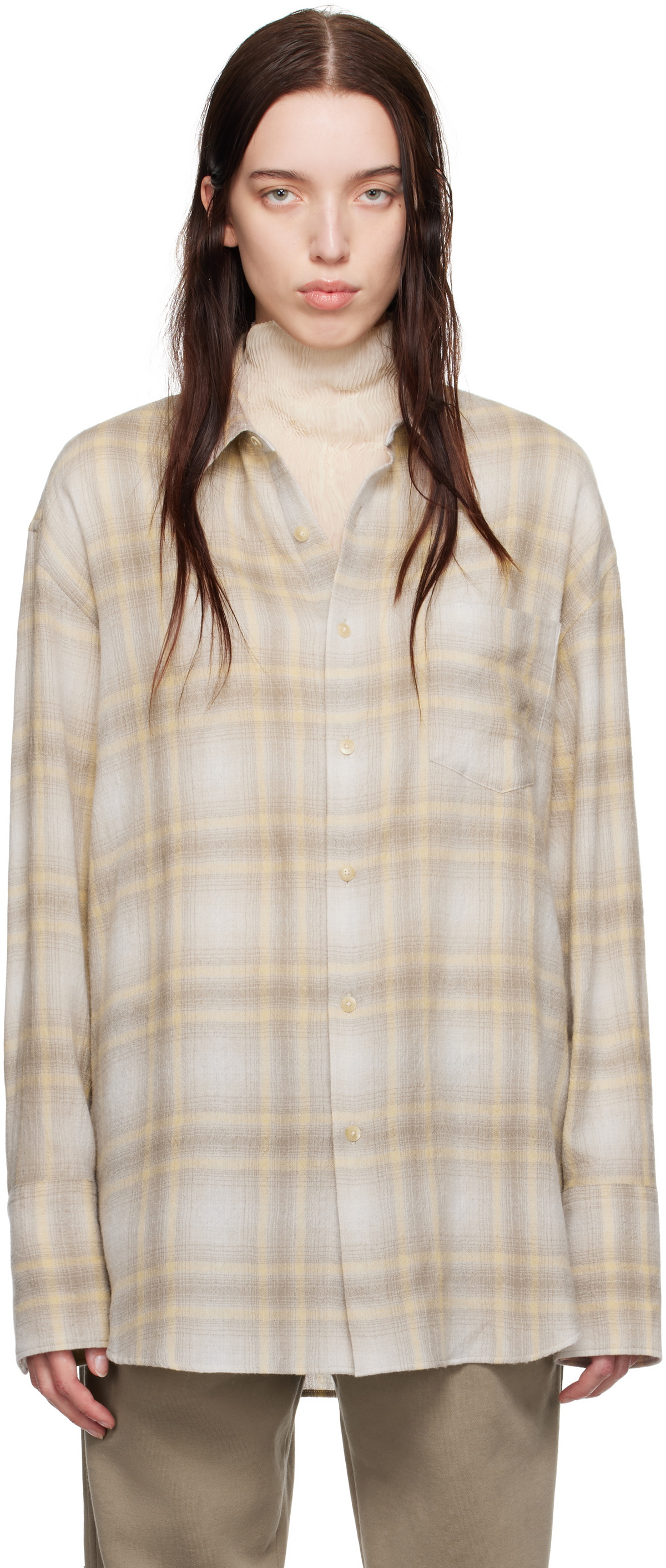 AURALEE Yellow Airy Wool Check Shirt Auralee